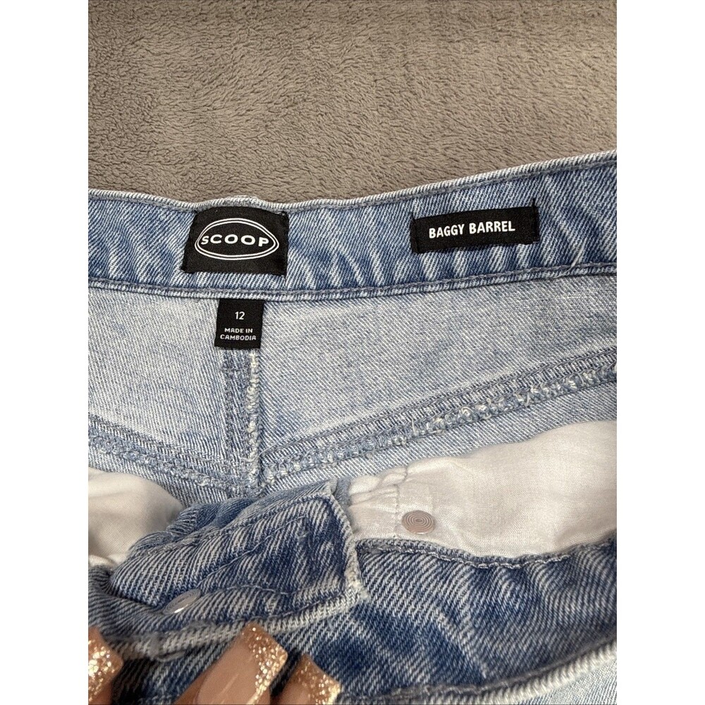 Scoop High Rise Barrel Ankle Jeans Womens Size 12 Distressed Light Wash NWT - Picture 3 of 9